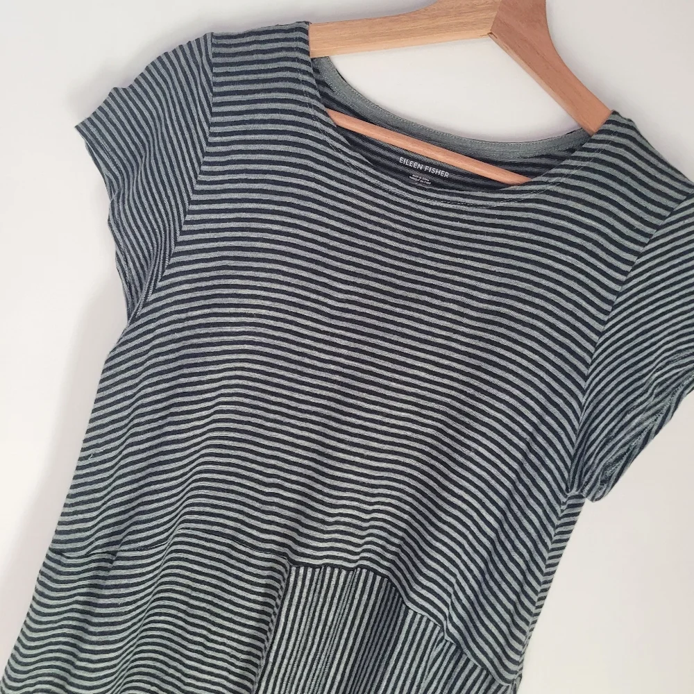 Eileen Fisher Organic Linen Jersey Stripe Dress Black And Green  Women's Small - Picture 5 of 9